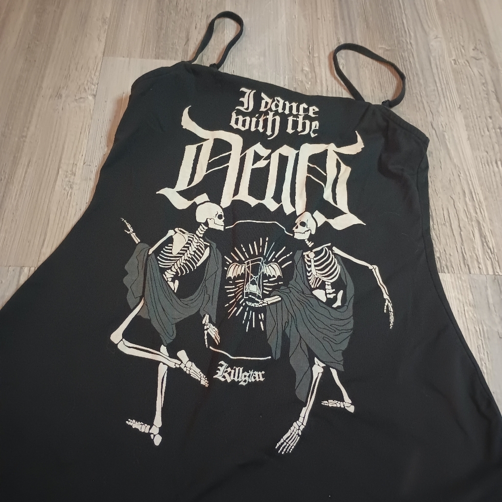 Black Graphic Slip Dress with 'I Dance With The Dead' Print - Picture 3 of 6